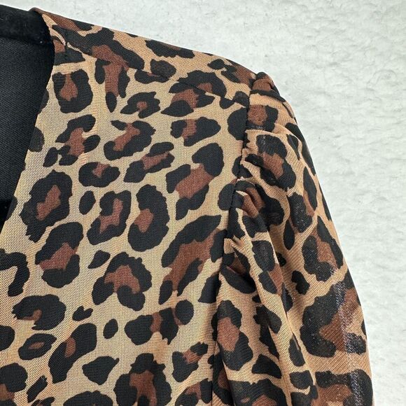 2/$30 Ember Leopard Mesh Corset Style Top L V-Neck Lace-Up Milkmaid Boho Mobwife - Picture 10 of 13